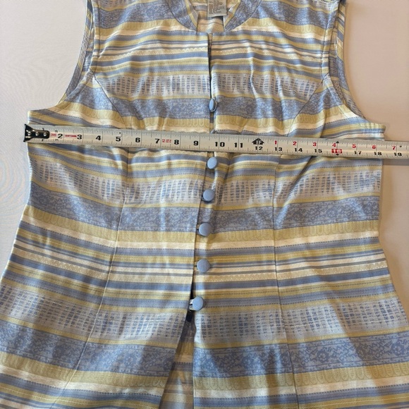 VINTAGE DRESS BARN Sleeveless Asian Inspired Sleeveless Tunic Blue & Yellow Sz12 - Picture 5 of 9